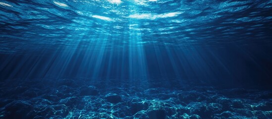 Underwater digital data transfer concept showcasing network connectivity and technology with serene blue waters and space for text inclusion