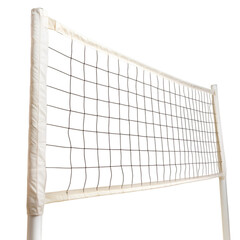 A volleyball net with poles on white background