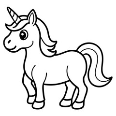 Cute Unicorn Silhouette Line Art  Black Vector Carton Illustration