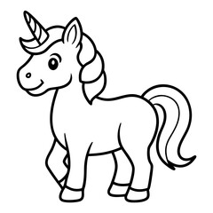 Cute Unicorn Silhouette Line Art  Black Vector Carton Illustration