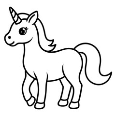 Cute Unicorn Silhouette Line Art  Black Vector Carton Illustration