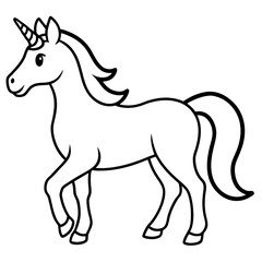 Cute Unicorn Silhouette Line Art  Black Vector Carton Illustration