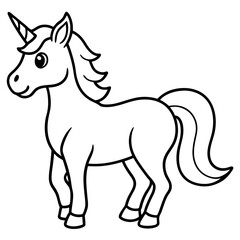 Cute Unicorn Silhouette Line Art  Black Vector Carton Illustration