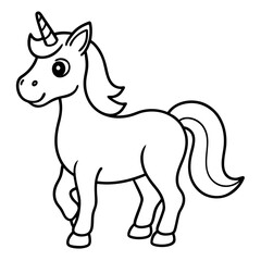 Cute Unicorn Silhouette Line Art  Black Vector Carton Illustration