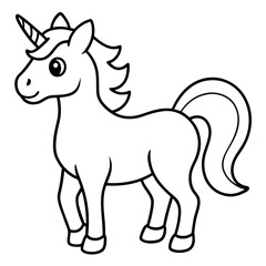 Cute Unicorn Silhouette Line Art  Black Vector Carton Illustration