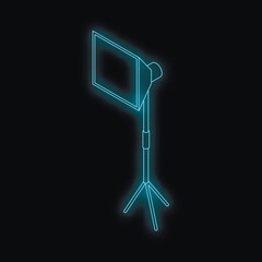 Professional softbox lighting equipment with tripod illuminating dark studio setting, creating perfect ambiance for photography or videography