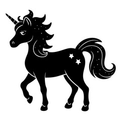 Cute Unicorn Silhouette Line Art  Black Vector Carton Illustration