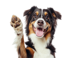 Isolated Smiling Dog Waving Paw
