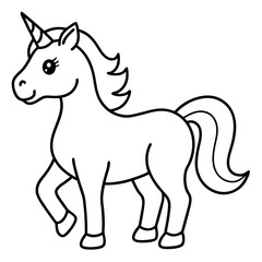 Cute Unicorn Silhouette Line Art  Black Vector Carton Illustration