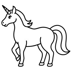 Cute Unicorn Silhouette Line Art  Black Vector Carton Illustration