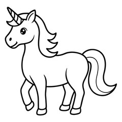 Cute Unicorn Silhouette Line Art  Black Vector Carton Illustration