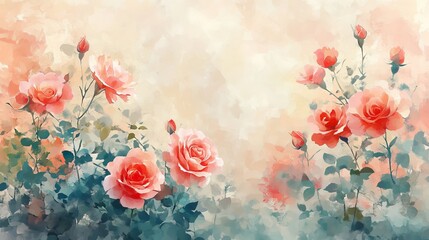 Beautifully Painted Roses in Soft Beige Background Creating an Elegant and Tranquil Atmosphere Ideal for Home Decor or Art Display Evoking Feelings of Love and Serenity in Any Space