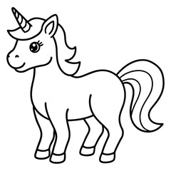 Cute Unicorn Silhouette Line Art  Black Vector Carton Illustration