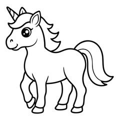 Cute Unicorn Silhouette Line Art  Black Vector Carton Illustration