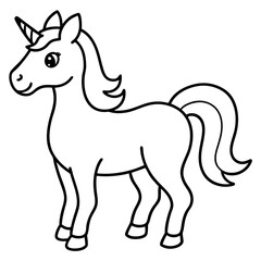 Cute Unicorn Silhouette Line Art  Black Vector Carton Illustration