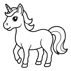 Cute Unicorn Silhouette Line Art  Black Vector Carton Illustration