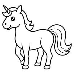 Cute Unicorn Silhouette Line Art  Black Vector Carton Illustration
