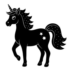 Cute Unicorn Silhouette Line Art  Black Vector Carton Illustration