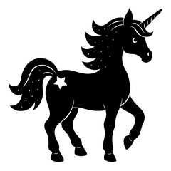 Cute Unicorn Silhouette Line Art  Black Vector Carton Illustration