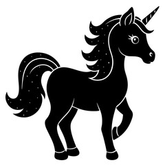 Cute Unicorn Silhouette Line Art  Black Vector Carton Illustration