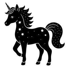 Cute Unicorn Silhouette Line Art  Black Vector Carton Illustration