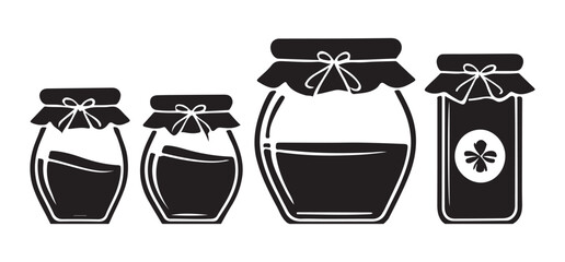 Collection of Silhouettes of Honey or Jam Jars in Various Sizes