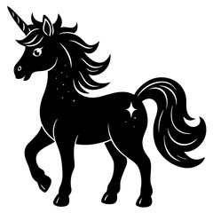 Cute Unicorn Silhouette Line Art  Black Vector Carton Illustration