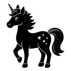 Cute Unicorn Silhouette Line Art  Black Vector Carton Illustration