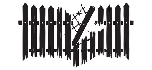 Broken Wooden Fence Silhouette Representing Vulnerability and Insecurity