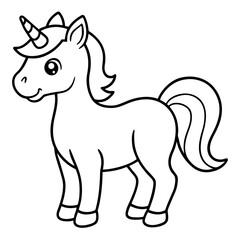 Cute Unicorn Silhouette Line Art  Black Vector Carton Illustration