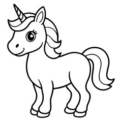 Cute Unicorn Silhouette Line Art  Black Vector Carton Illustration