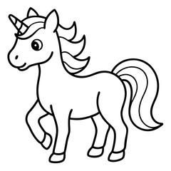 Cute Unicorn Silhouette Line Art  Black Vector Carton Illustration