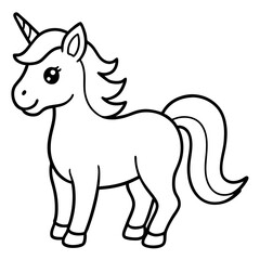 Cute Unicorn Silhouette Line Art  Black Vector Carton Illustration