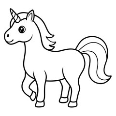 Cute Unicorn Silhouette Line Art  Black Vector Carton Illustration