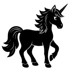 Cute Unicorn Silhouette Line Art  Black Vector Carton Illustration
