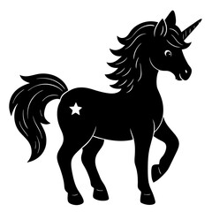 Cute Unicorn Silhouette Line Art  Black Vector Carton Illustration