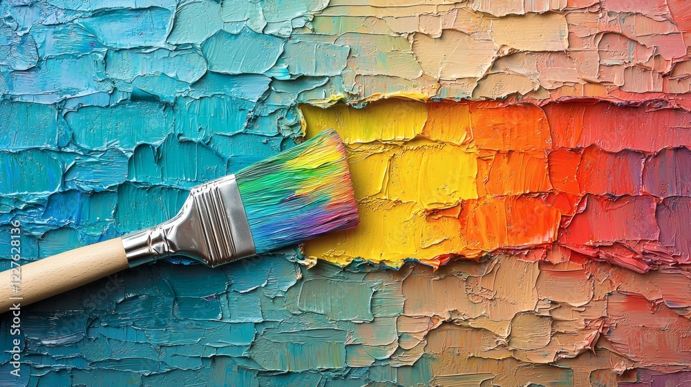 Poster image of a person painting a new rainbow flag over a torn one stock photo with side copy space