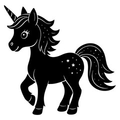 Cute Unicorn Silhouette Line Art  Black Vector Carton Illustration
