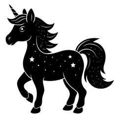 Cute Unicorn Silhouette Line Art  Black Vector Carton Illustration
