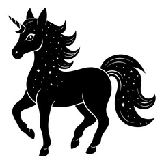 Cute Unicorn Silhouette Line Art  Black Vector Carton Illustration