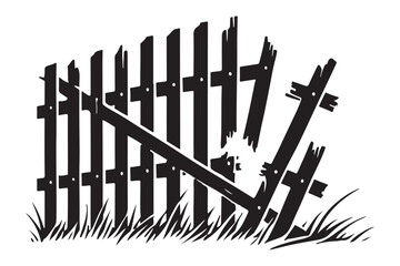 Damaged Wooden Fence Silhouette Illustration