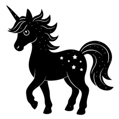 Cute Unicorn Silhouette Line Art  Black Vector Carton Illustration