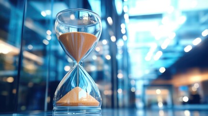 Hourglass Representing Time Management and Business Growth in Modern Office Environment
