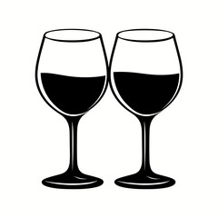 Two wine cups icon. Outline wine glasses isolated on white background. Romantic symbol, vector illustration