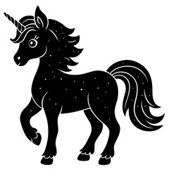 Cute Unicorn Silhouette Line Art  Black Vector Carton Illustration