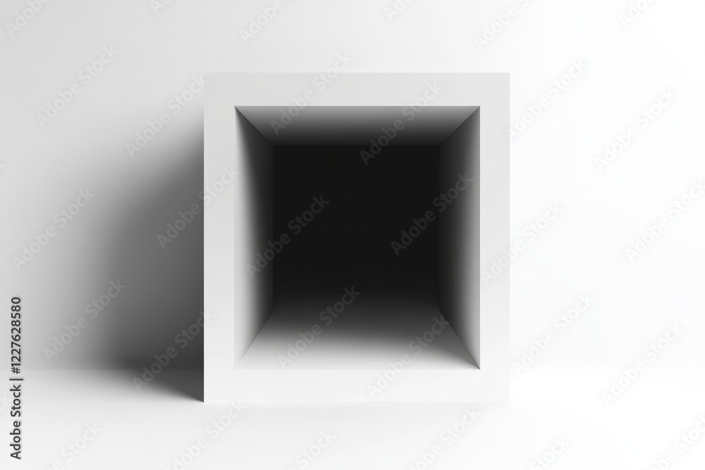 Aufkleber Minimalist black and white cube with deep inner space contrasting against a plain background. Generative AI