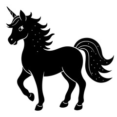 Cute Unicorn Silhouette Line Art  Black Vector Carton Illustration