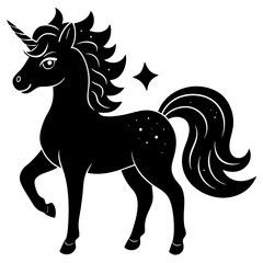 Cute Unicorn Silhouette Line Art  Black Vector Carton Illustration