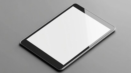 Modern tablet mockup on a gray surface with a blank screen and soft shadows for digital display or design presentations.