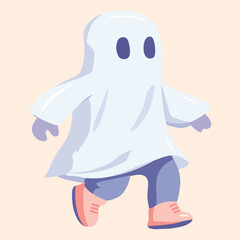 Boy in ghost costume Cartoon Vector Illustration
